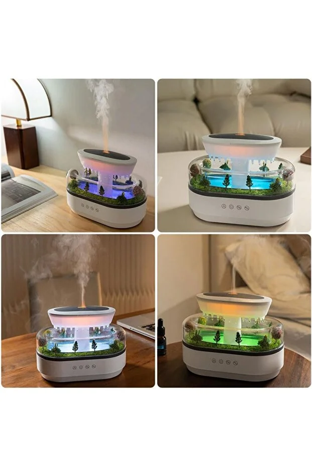 Yağmur Damlası Hava Nemlendirici - Aromaterapi Difüzör - 7 Renk RGB - Dinlendirici Sesler